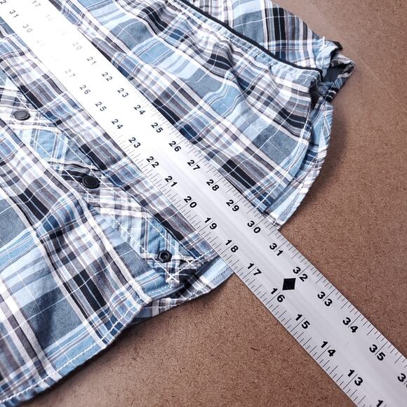 Buckle Black Shirt Mens L Blue Plaid Athletic Fit Snap Up Western Country Cowboy - Picture 7 of 11